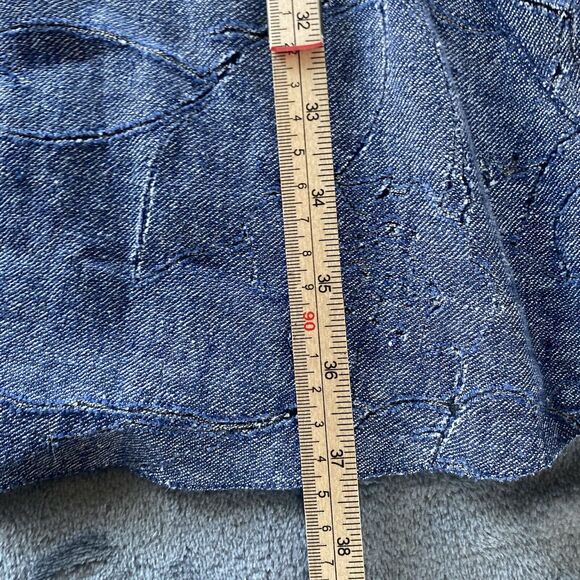 TAHARI Dress Womens 12 Blue Linen Chambray Elliot Fit & Flare Floral Stitch - Picture 8 of 8